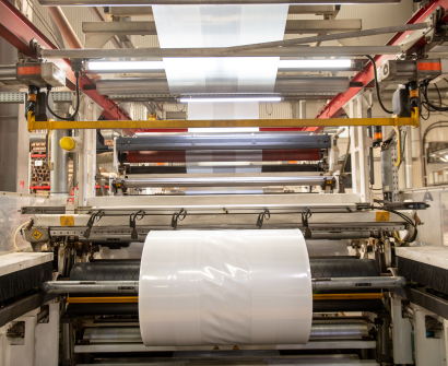 Labelling technologies huge industrial machine with rolled